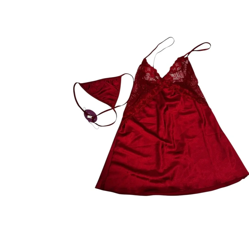 Avidlove Lingerie Set Lace‎ Babydoll Satin Chemise Sleepwear Red